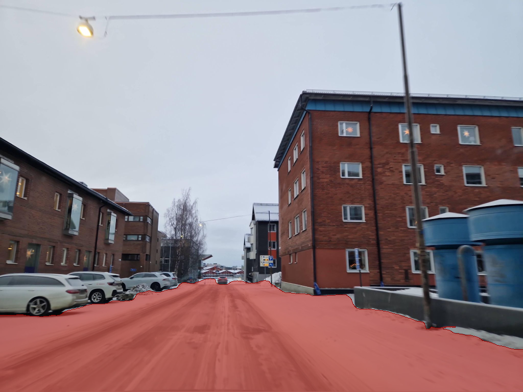 Naive Cityscapes road segmentation on the Luleå snow frame.